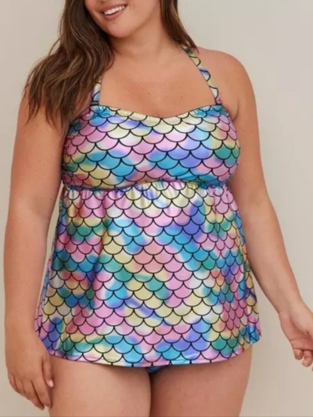 Torrid Pastel Mermaid-Scale Tankini Swim Top